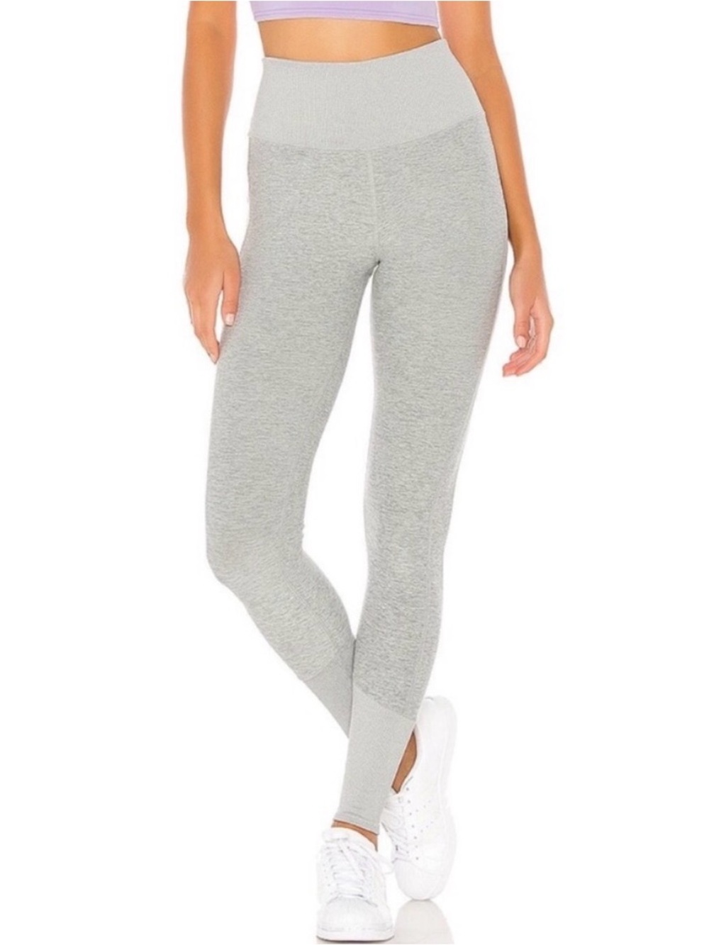 ALO YOGA High Waist Alosoft Lounge Ribbed Leggings Gravel Heather Tan Medium